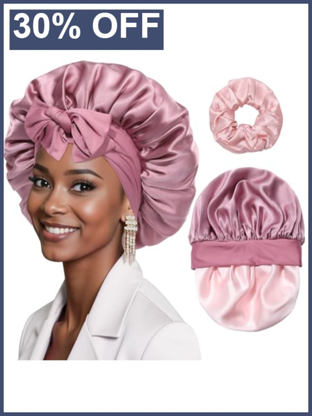 100% Mulberry Silk Bonnet Set Double Layer Reversible Sleep Cap for Curly Hair